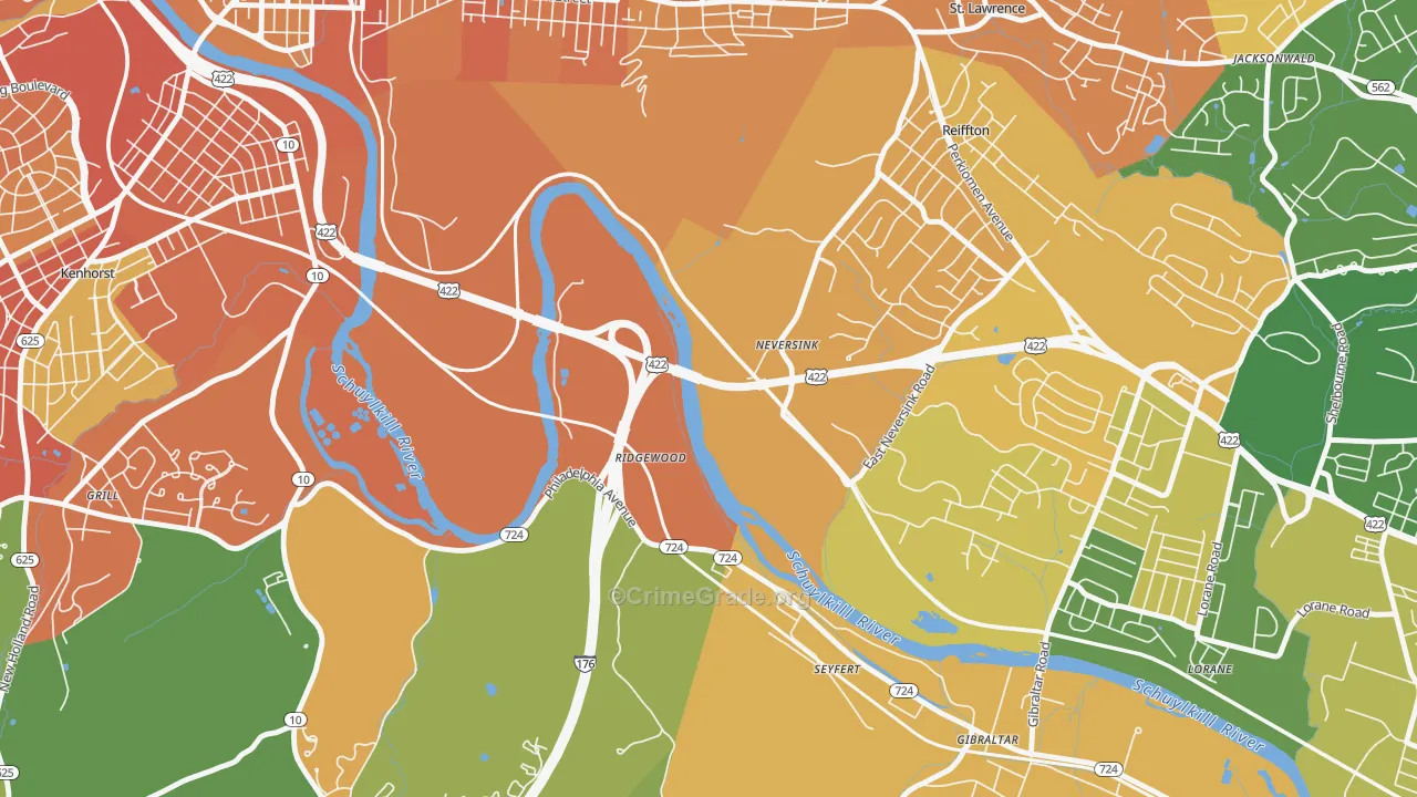 Ridgewood, PA Map of Burglary Rates
