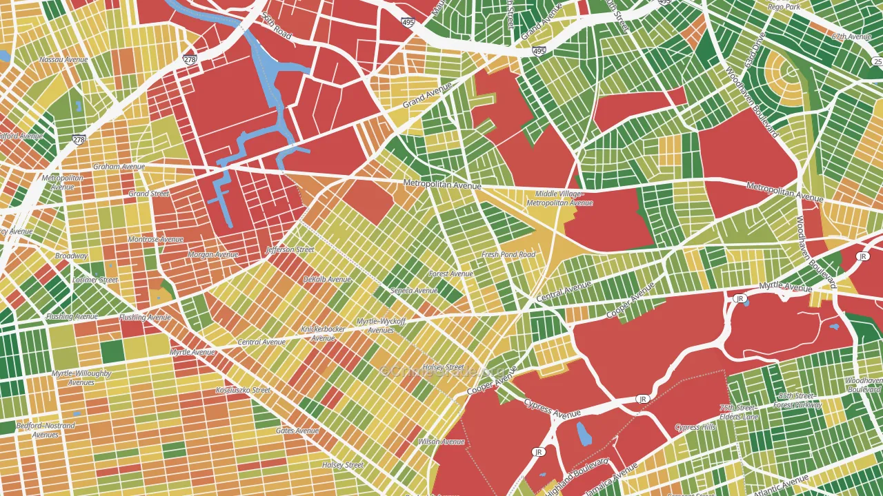 Ridgewood, Queens, NY Map of Burglary Rates