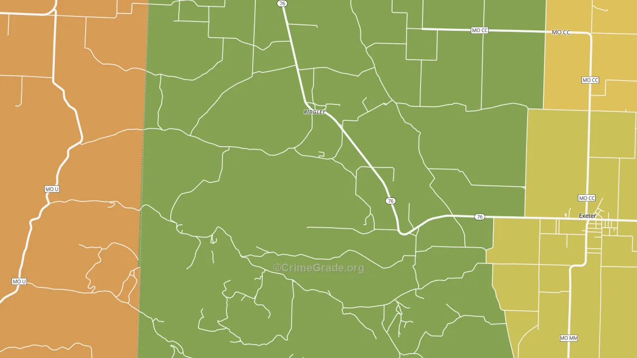 Ridgley, MO Map of Burglary Rates