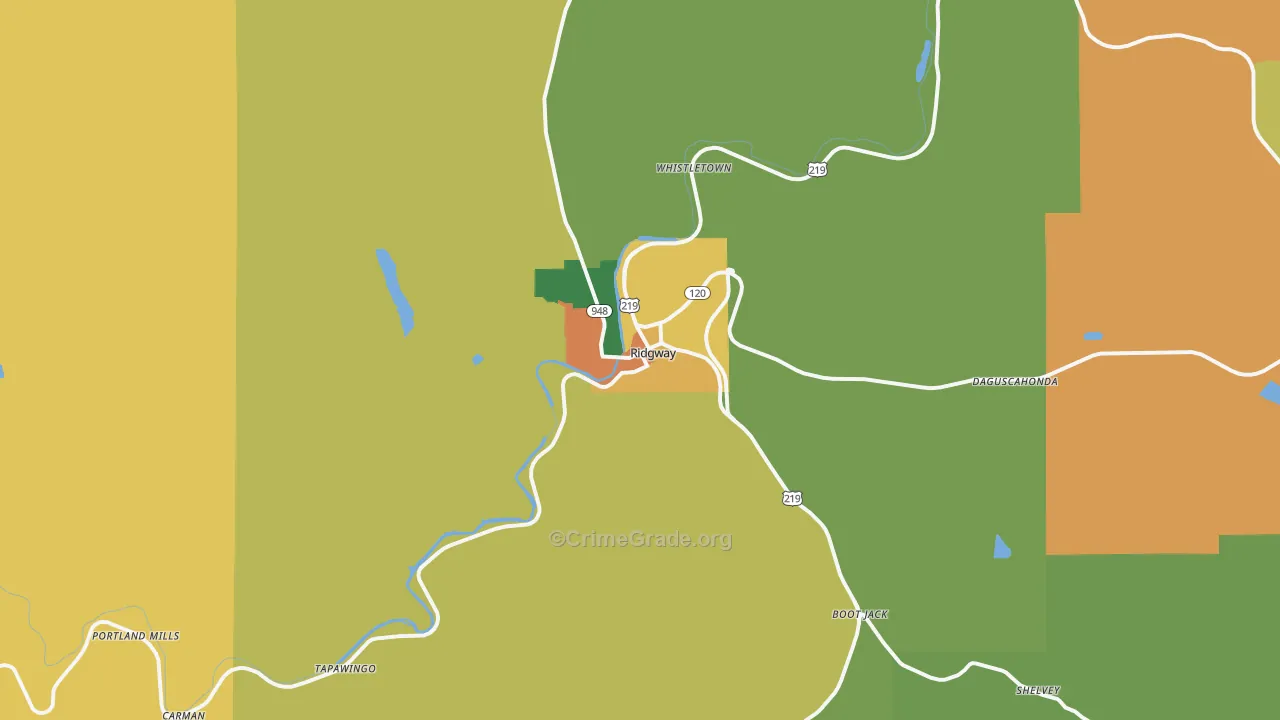 Ridgway, PA Map of Burglary Rates