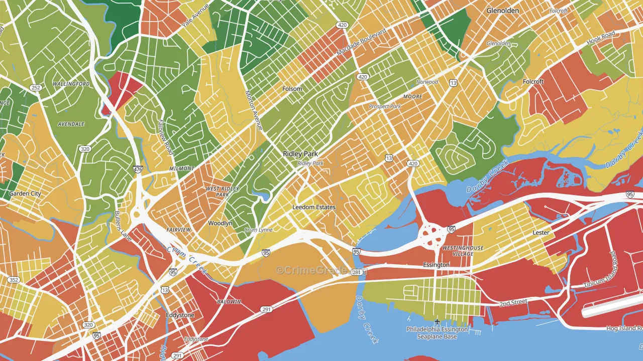 Ridley Park, PA Map of Burglary Rates