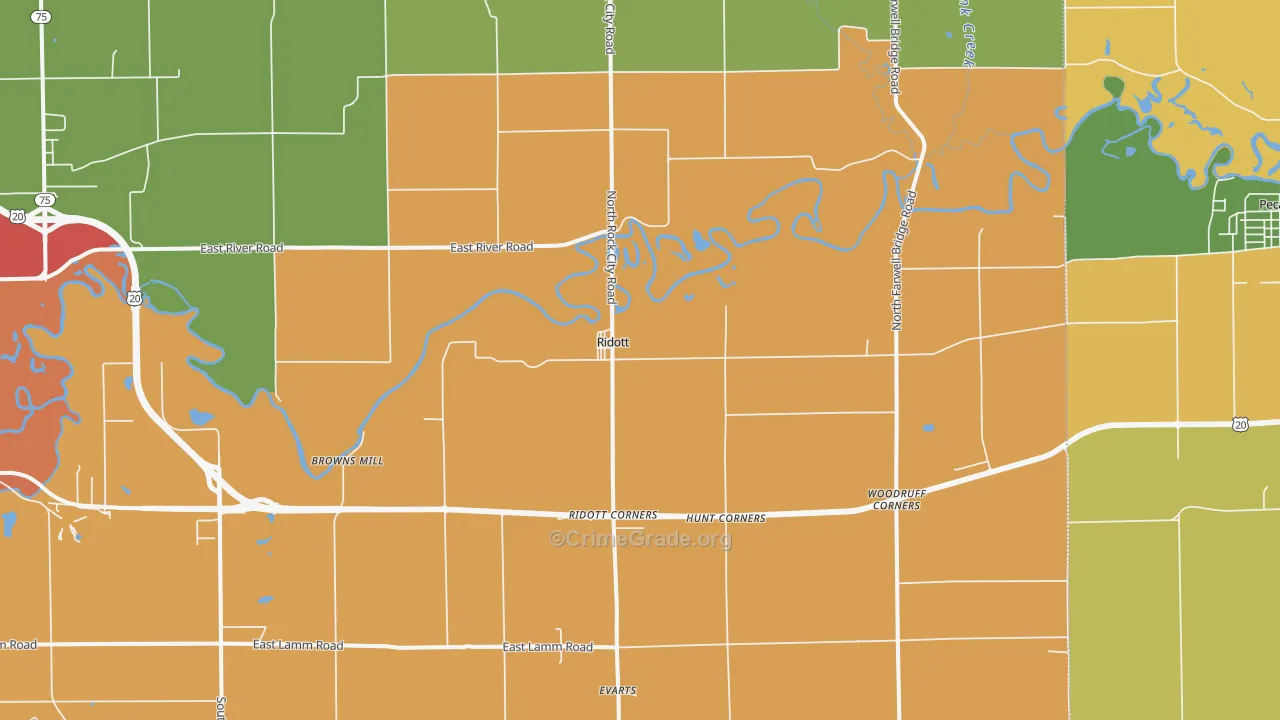 Ridott, IL Map of Burglary Rates