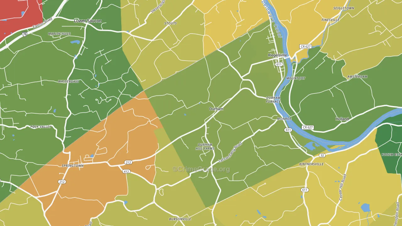 Riegelsville, PA Map of Burglary Rates