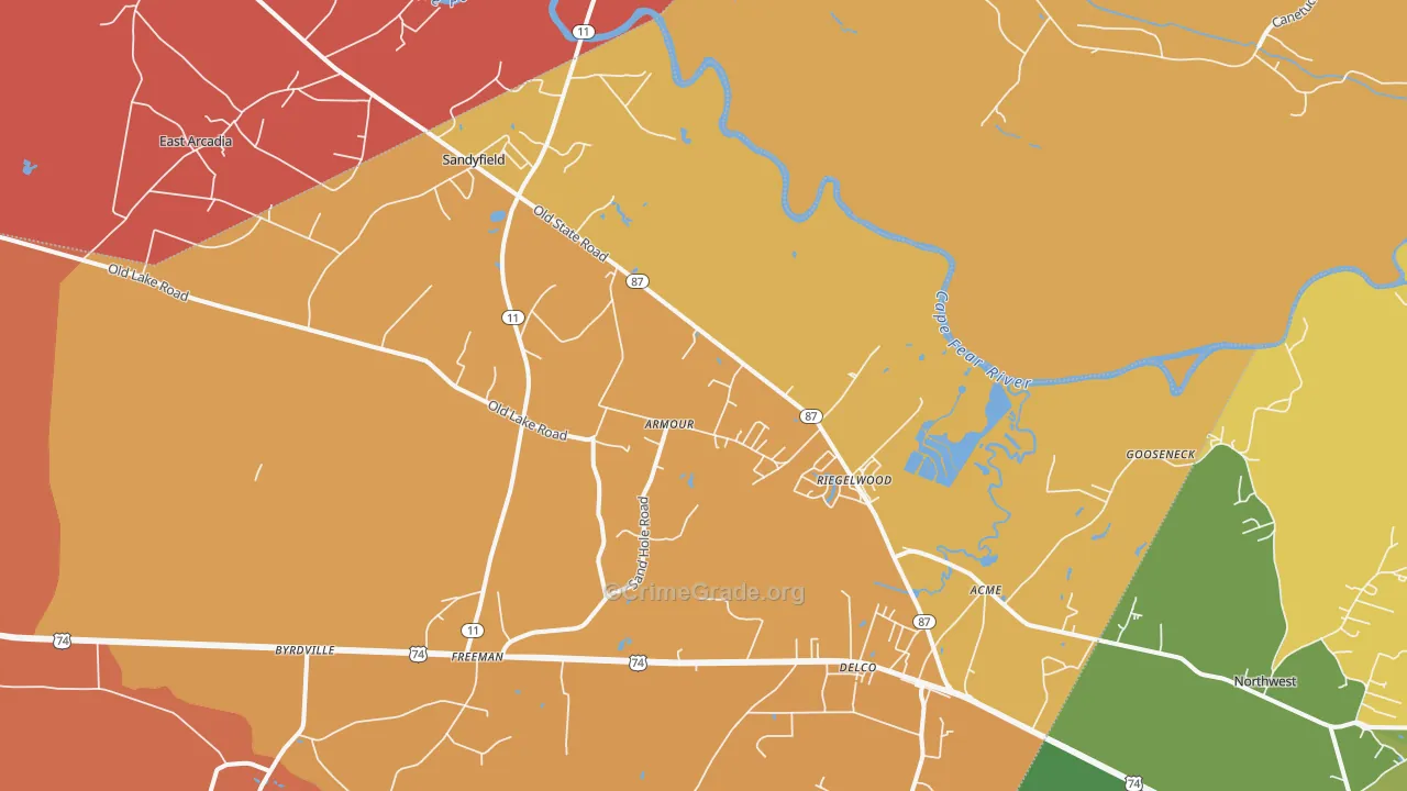 Riegelwood, NC Map of Burglary Rates