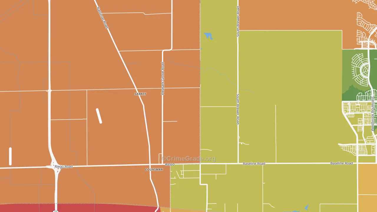 Riego, CA Map of Burglary Rates