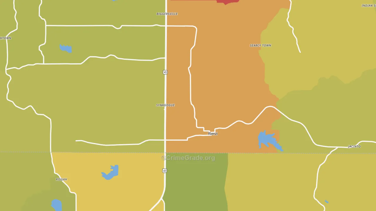 Rienzi, MS Map of Burglary Rates