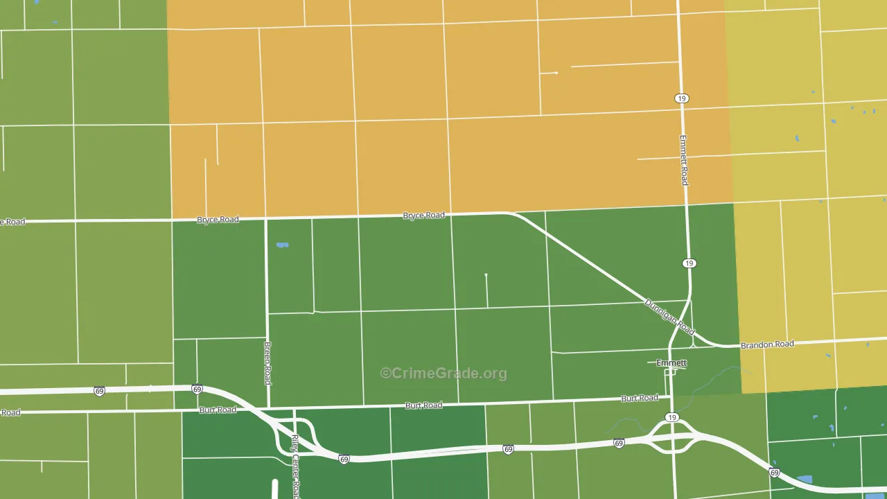 Riley Center, MI Map of Burglary Rates