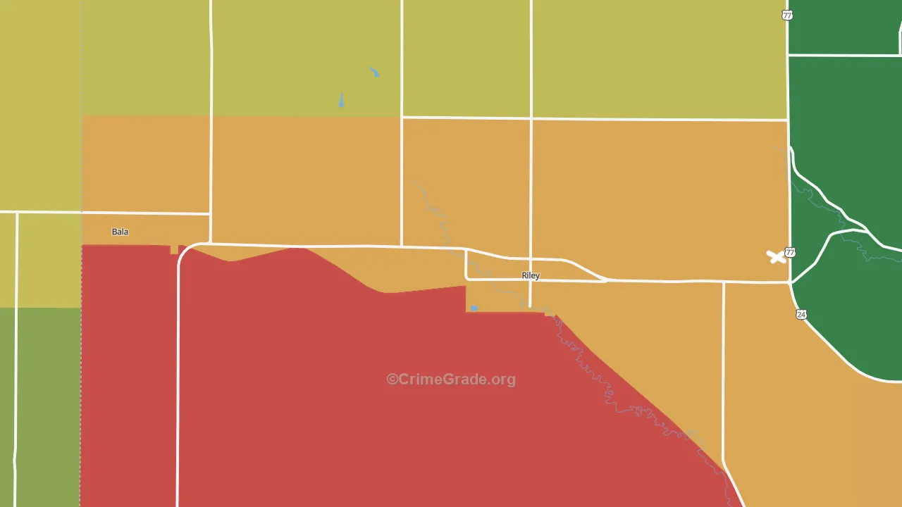 Riley, KS Map of Burglary Rates