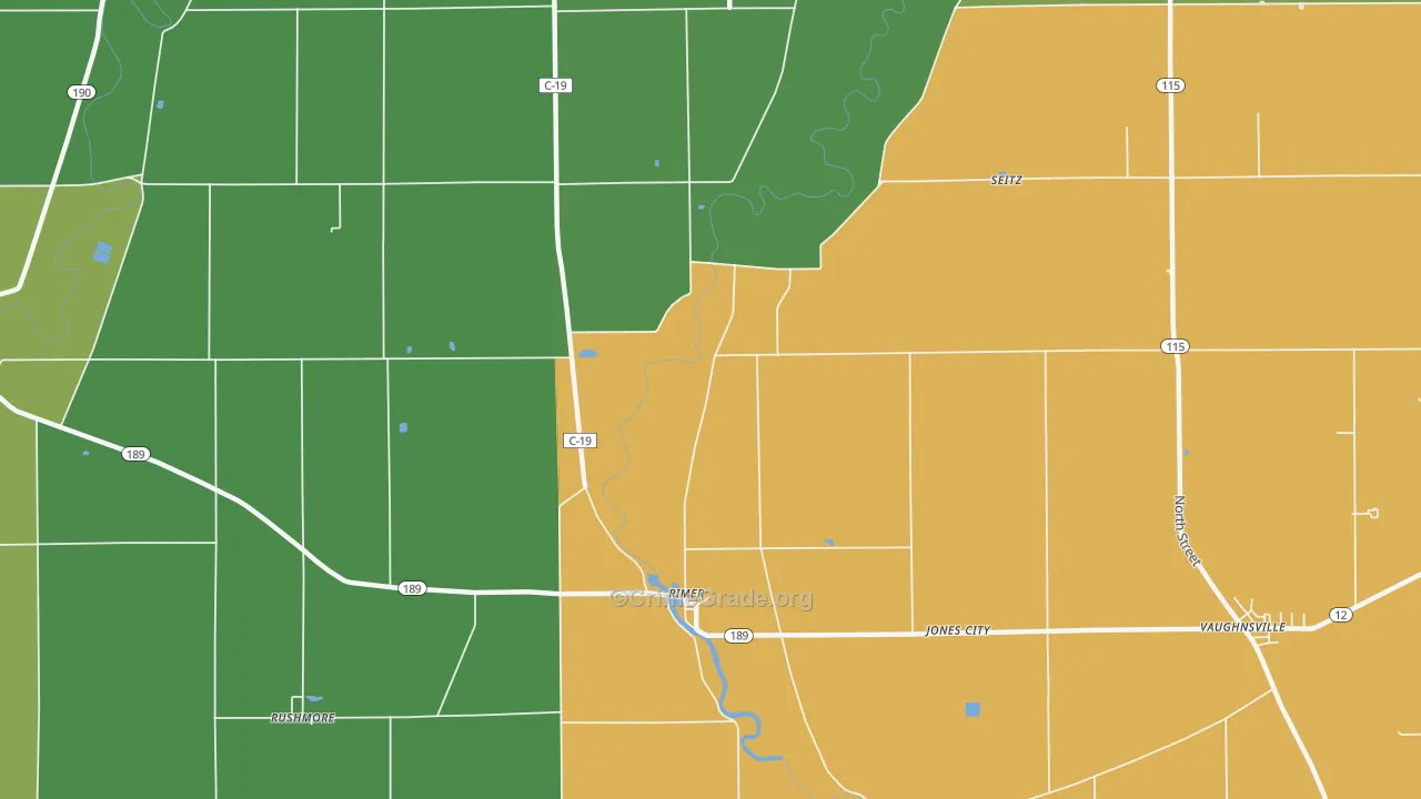 Rimer, OH Map of Burglary Rates