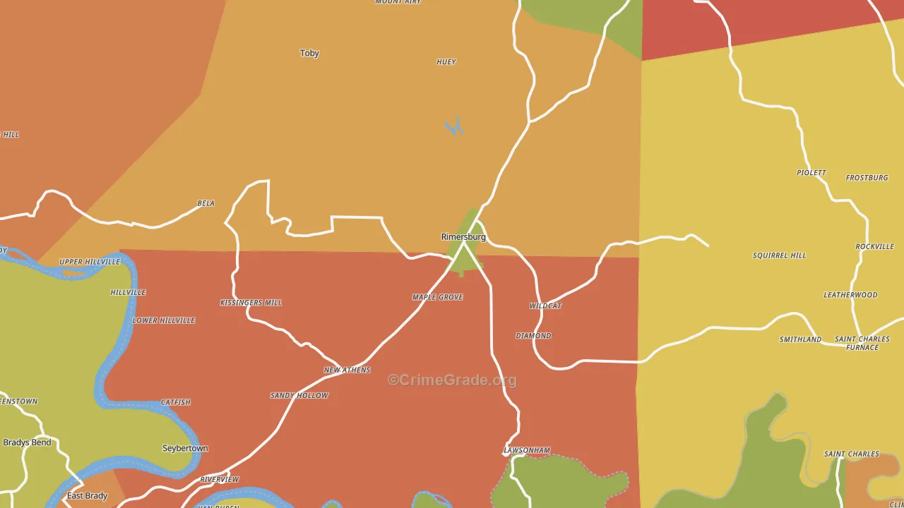 Rimersburg, PA Map of Burglary Rates