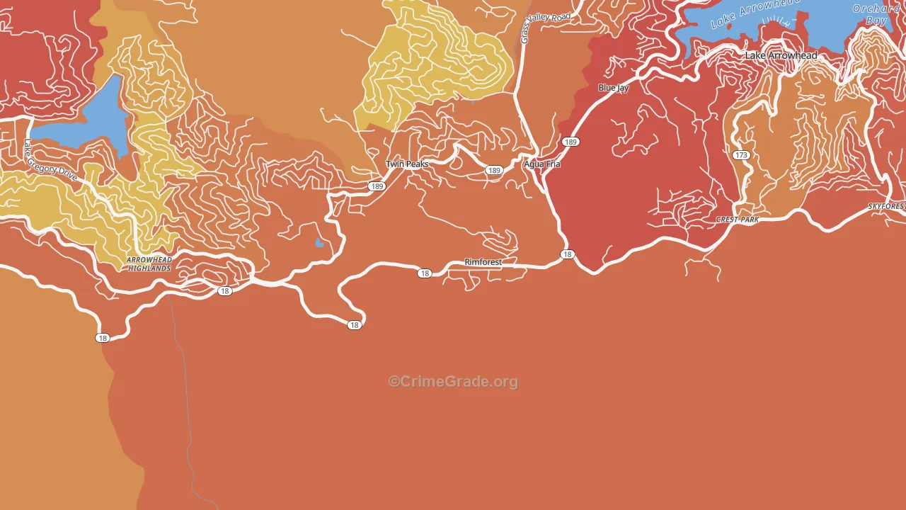 Rimforest, CA Map of Burglary Rates