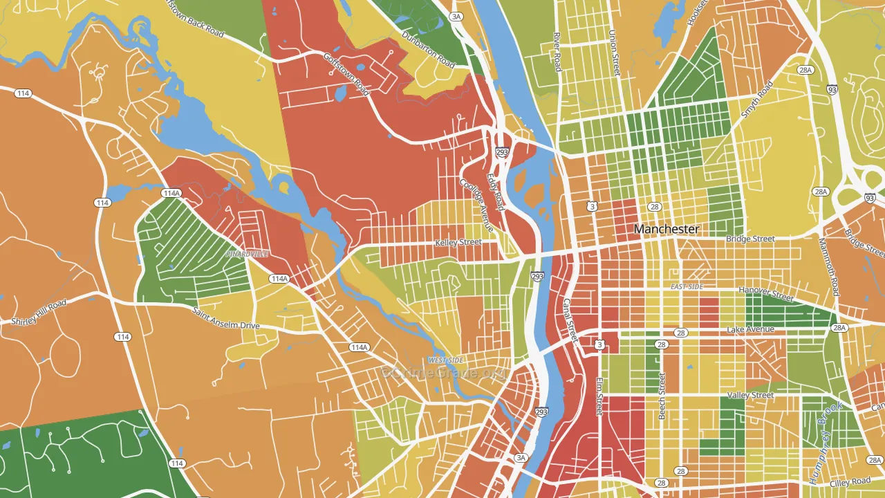 Rimmon Heights, Manchester, NH Map of Burglary Rates