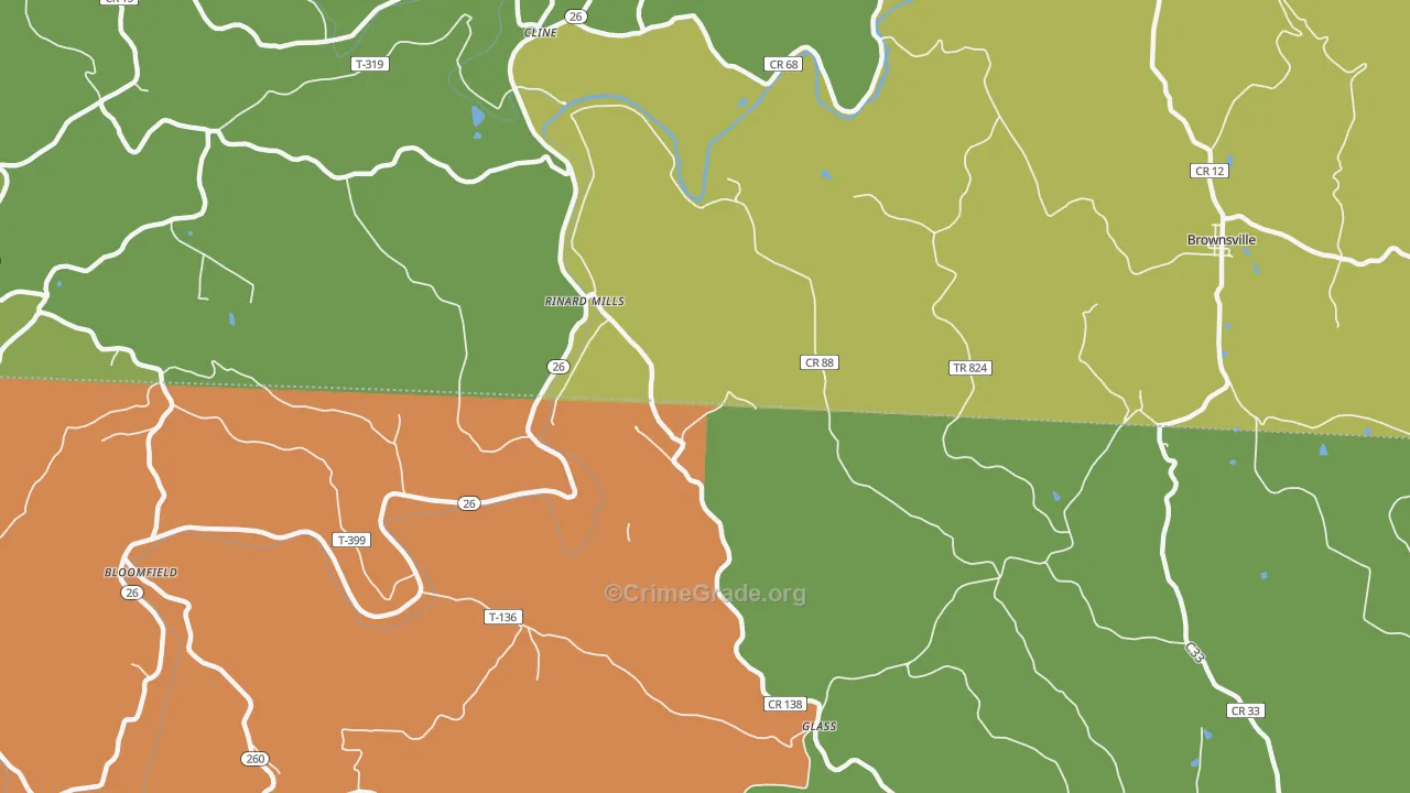 Rinard Mills, OH Map of Burglary Rates