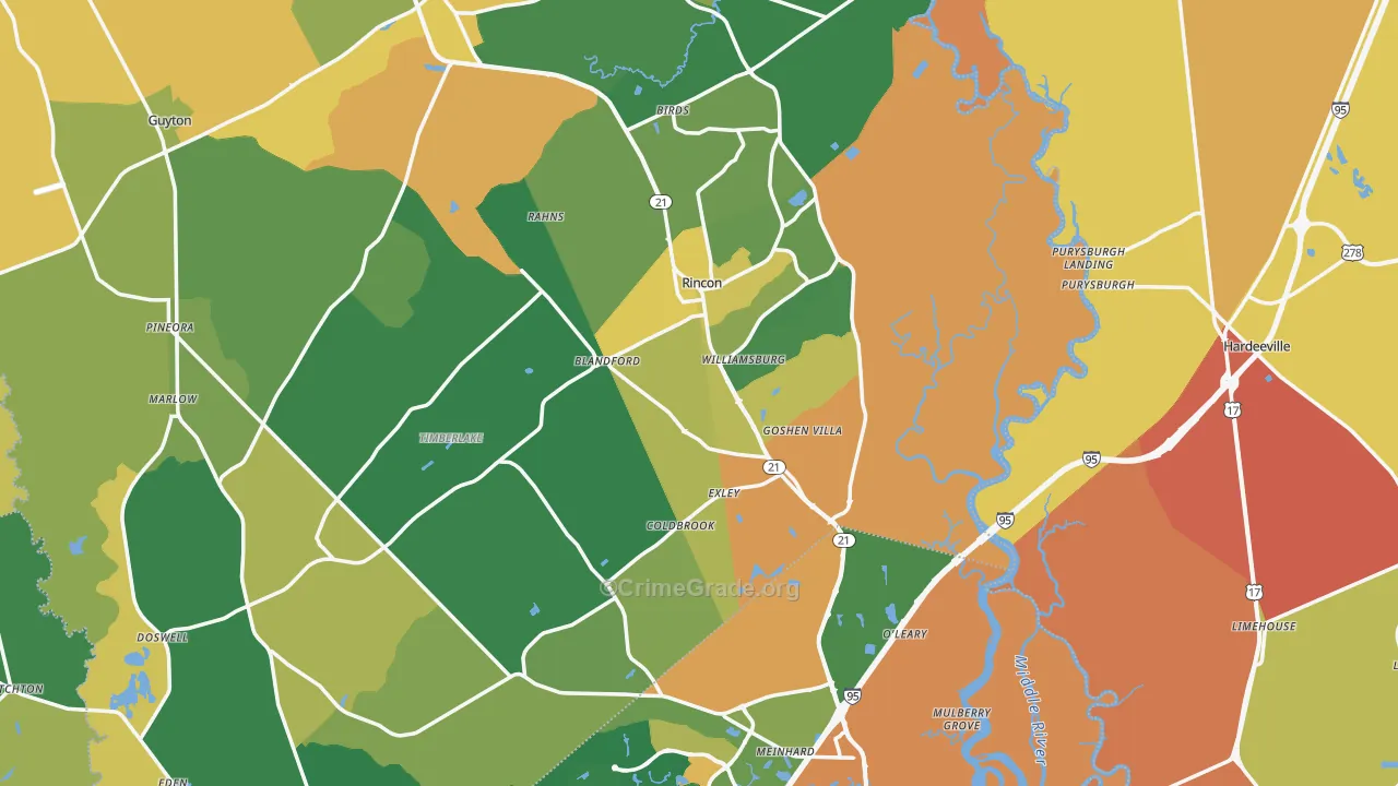 Rincon, GA Map of Burglary Rates