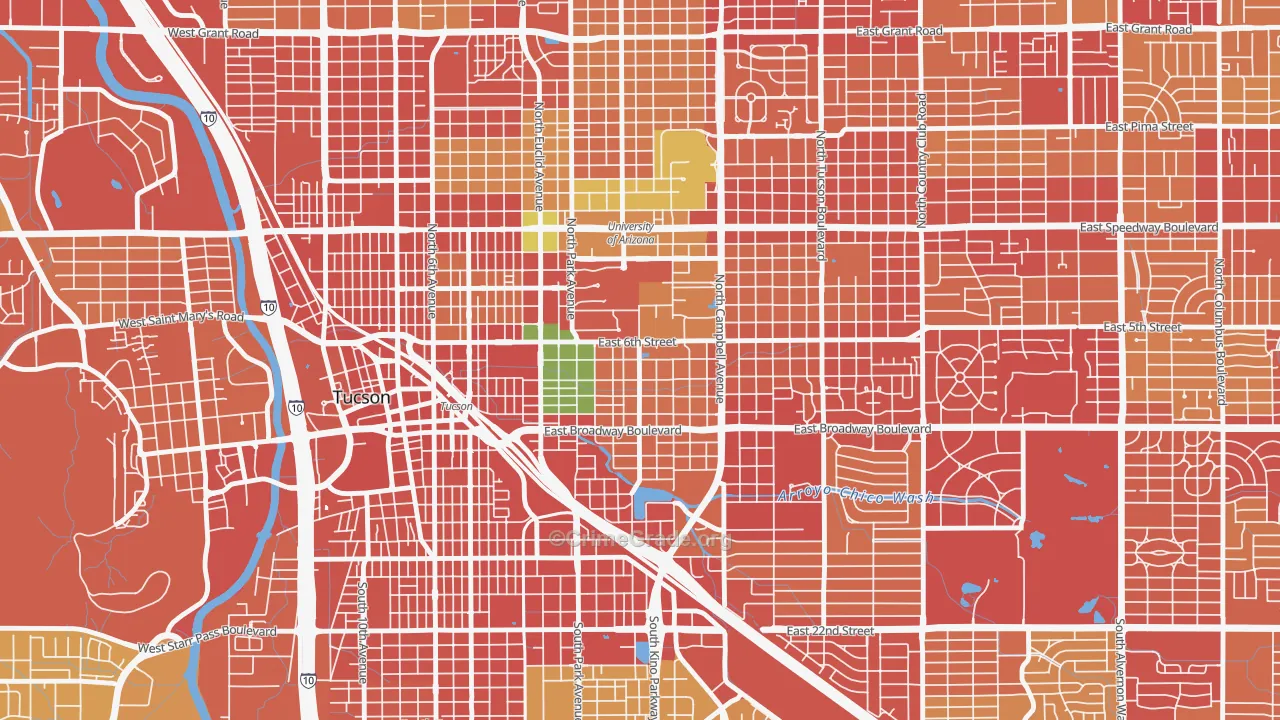 Rincon Heights, Tucson, AZ Map of Burglary Rates