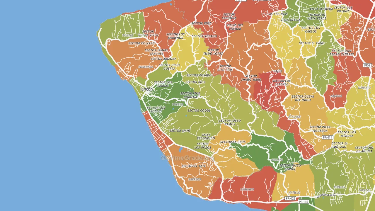 Rincon Municipio, PR Map of Burglary Rates