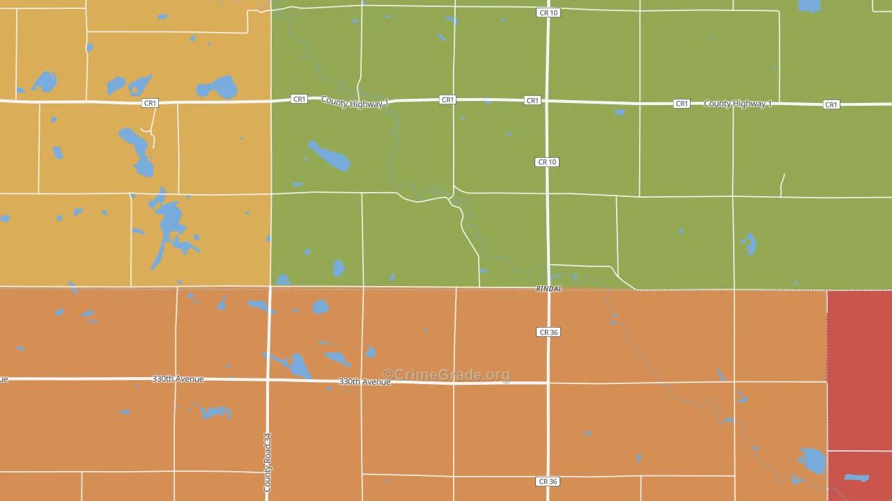Rindal, MN Map of Burglary Rates