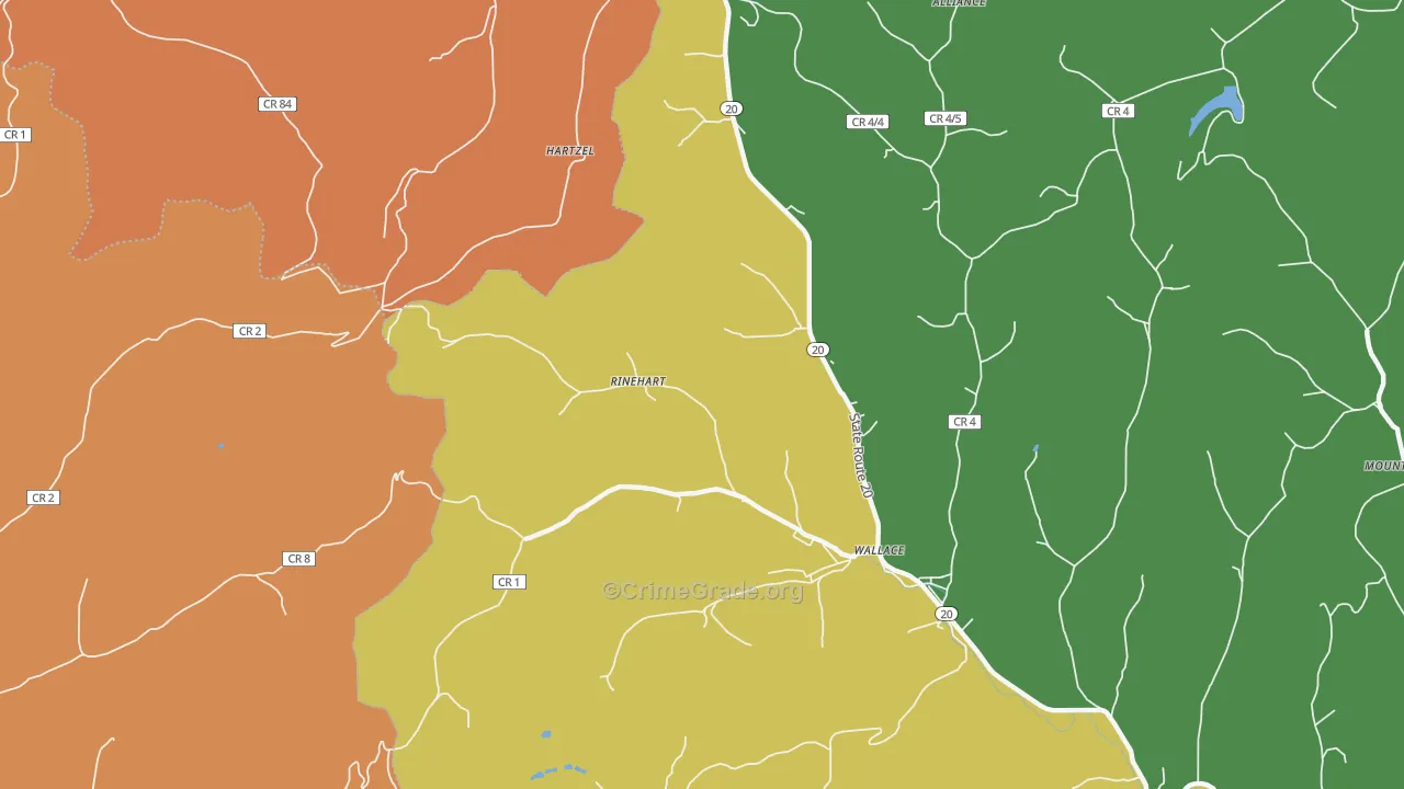 Rinehart, WV Map of Burglary Rates