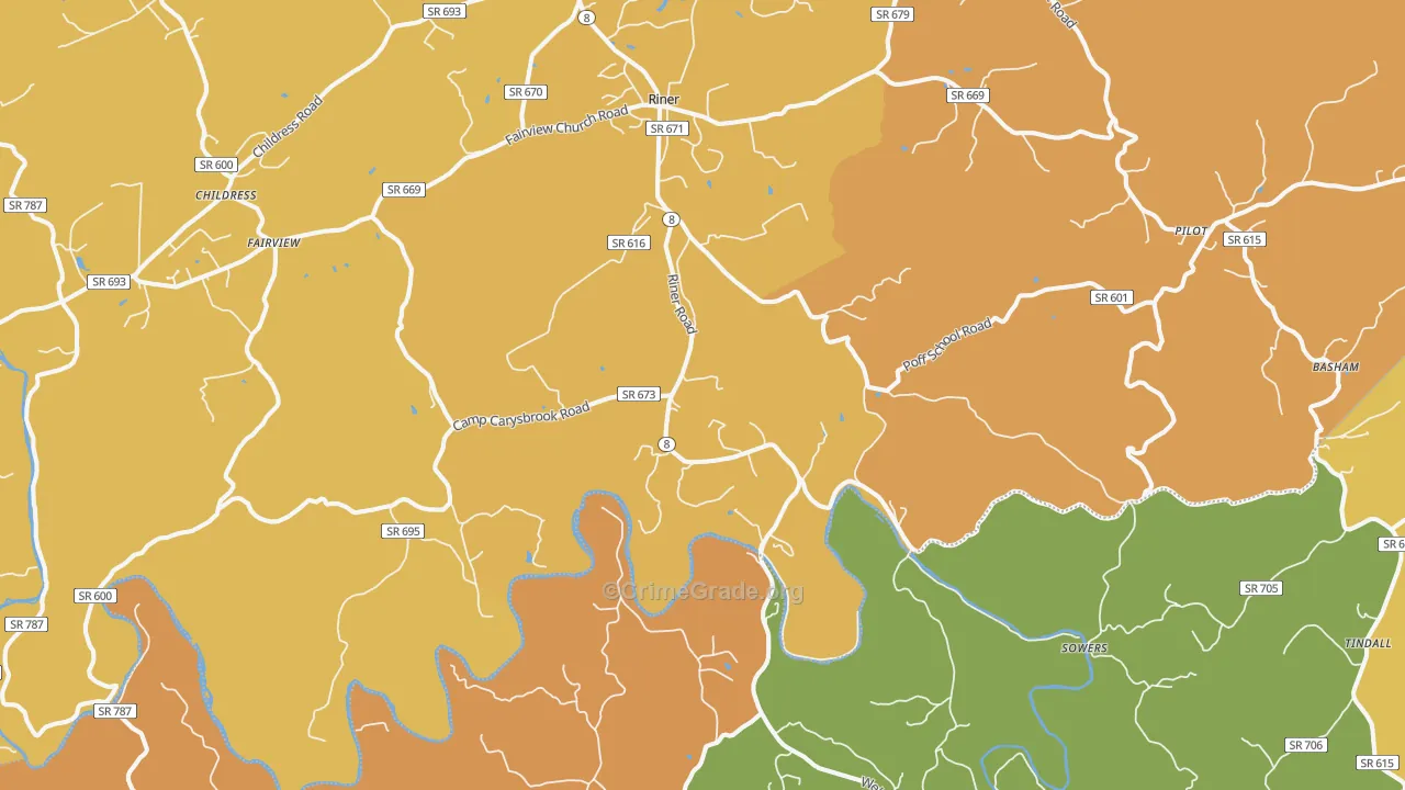 Riner, VA Map of Burglary Rates