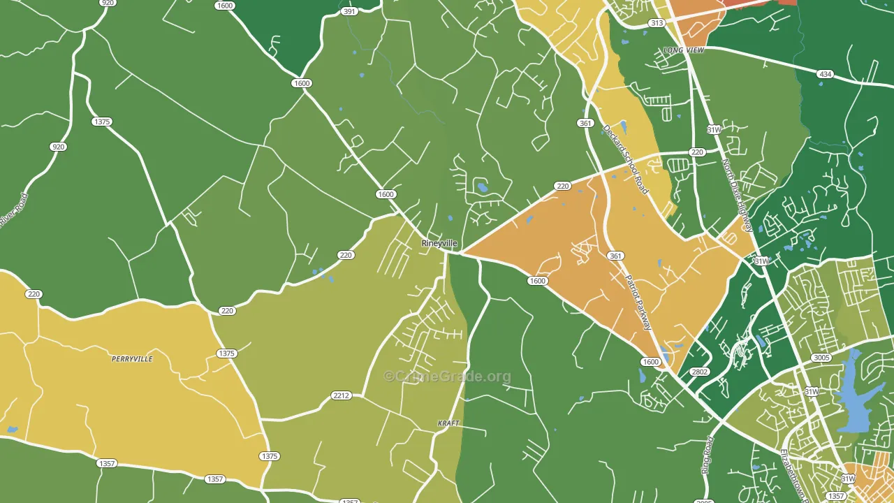 Rineyville, KY Map of Burglary Rates