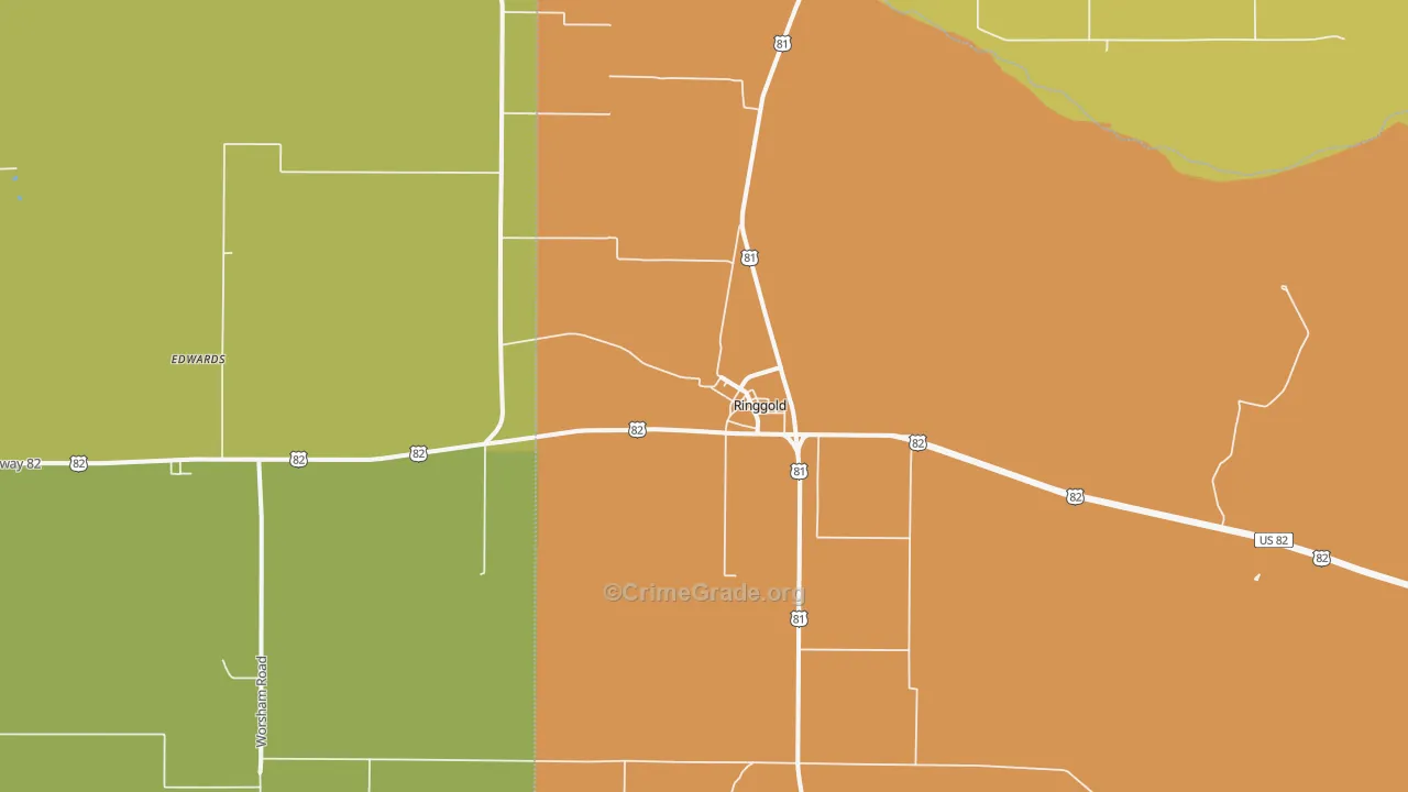 Ringgold, TX Map of Burglary Rates