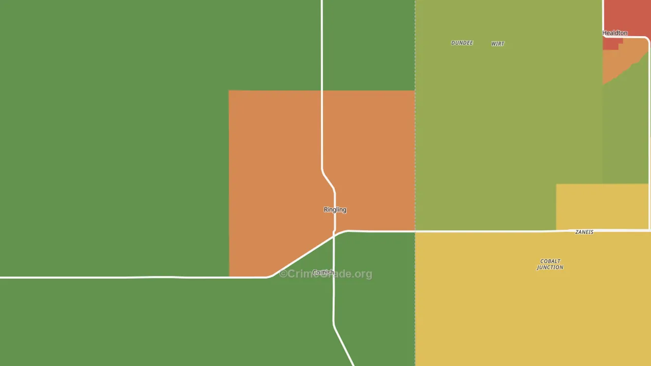 Ringling, OK Map of Burglary Rates