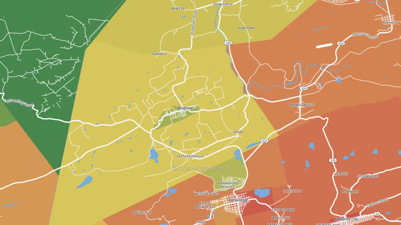 Ringtown, PA Map of Burglary Rates