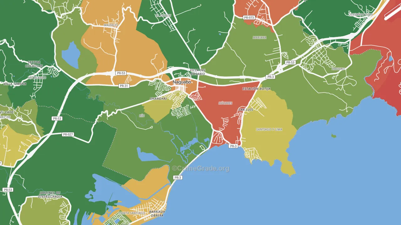 Rio Blanco, PR Map of Burglary Rates