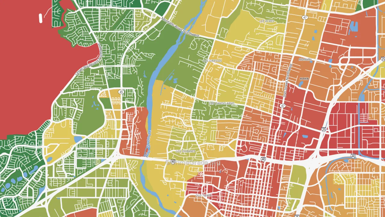 Rio Grande, Albuquerque, NM Map of Burglary Rates