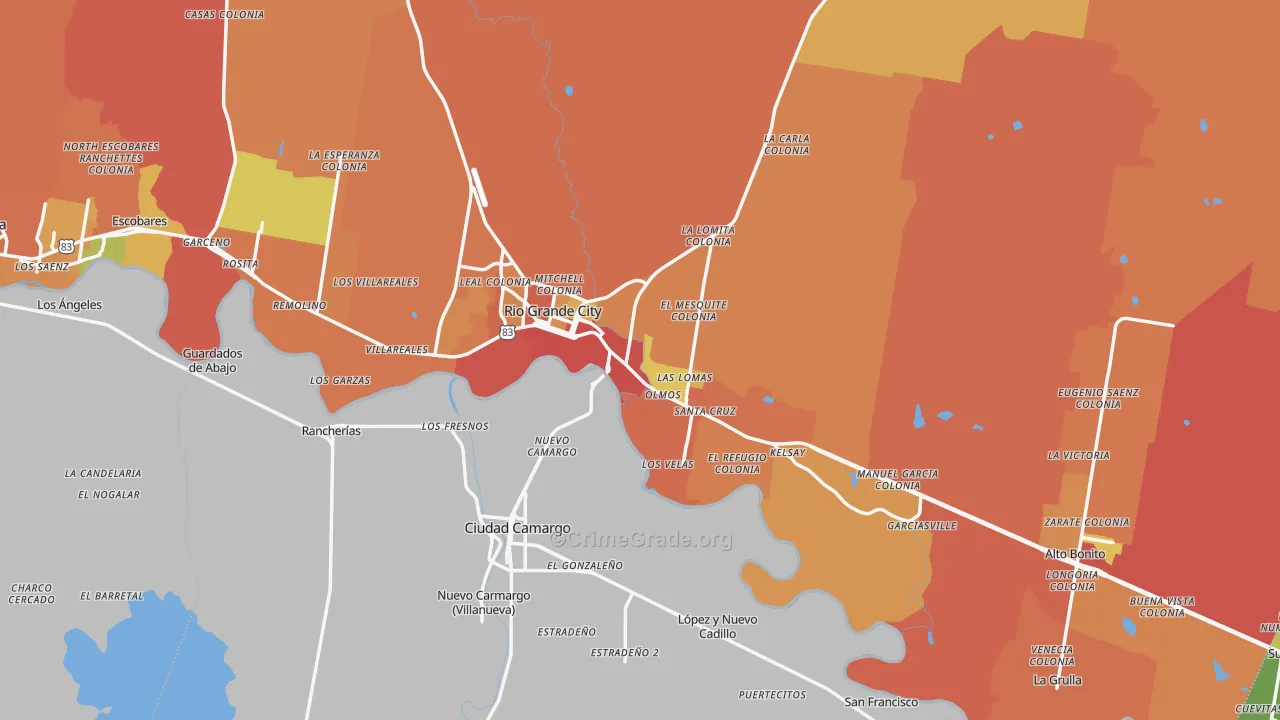 Rio Grande City, TX Map of Burglary Rates