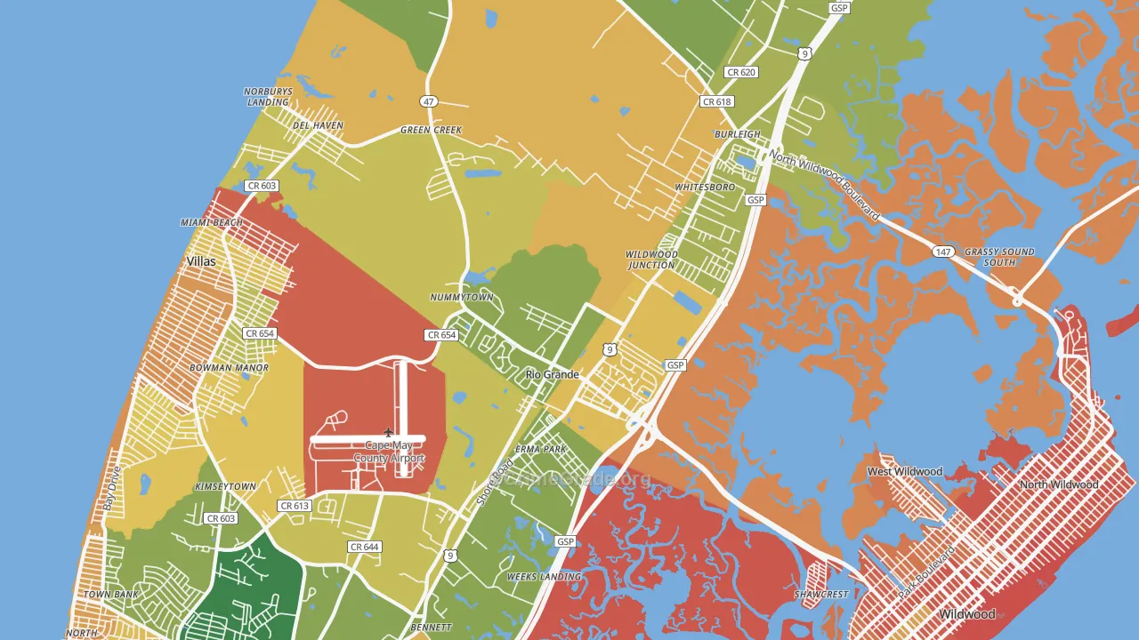 Rio Grande, NJ Map of Burglary Rates