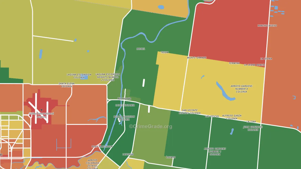 Rio Hondo, TX Map of Burglary Rates