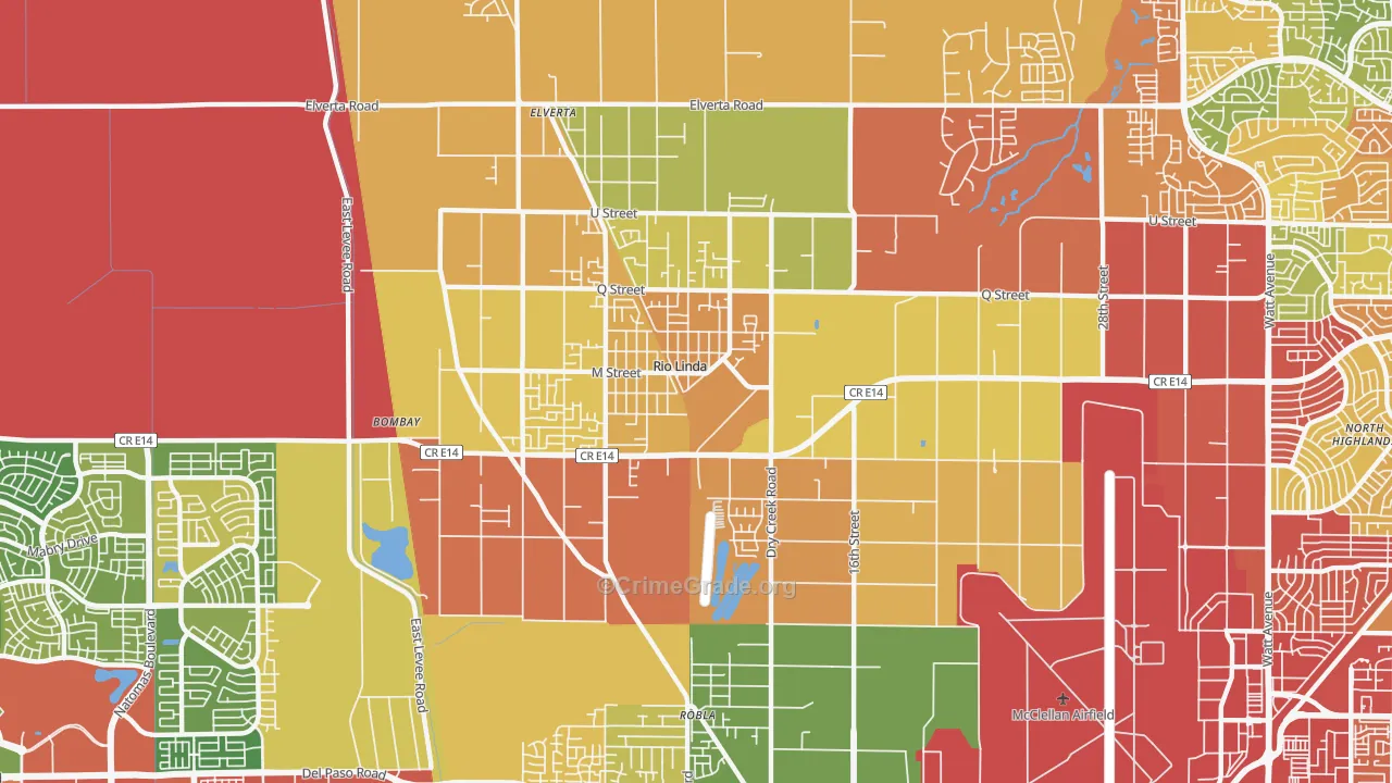Rio Linda, CA Map of Burglary Rates
