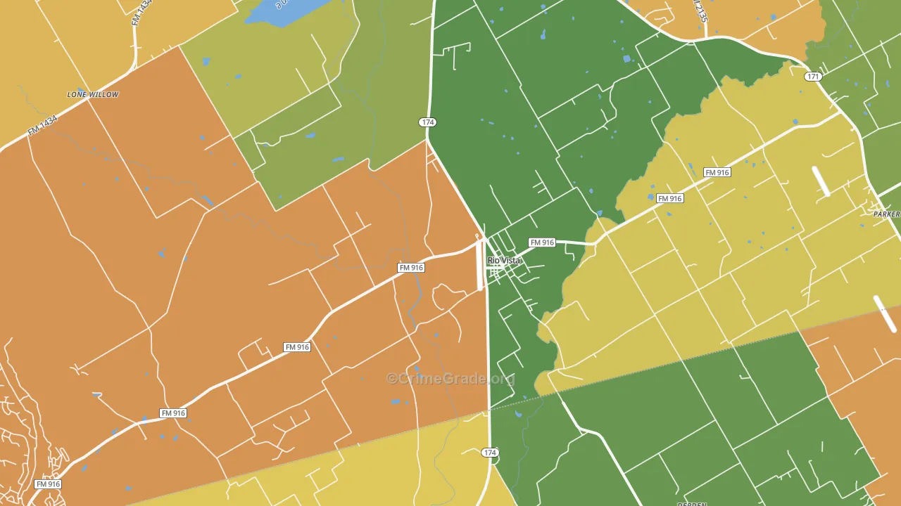 Rio Vista, TX Map of Burglary Rates