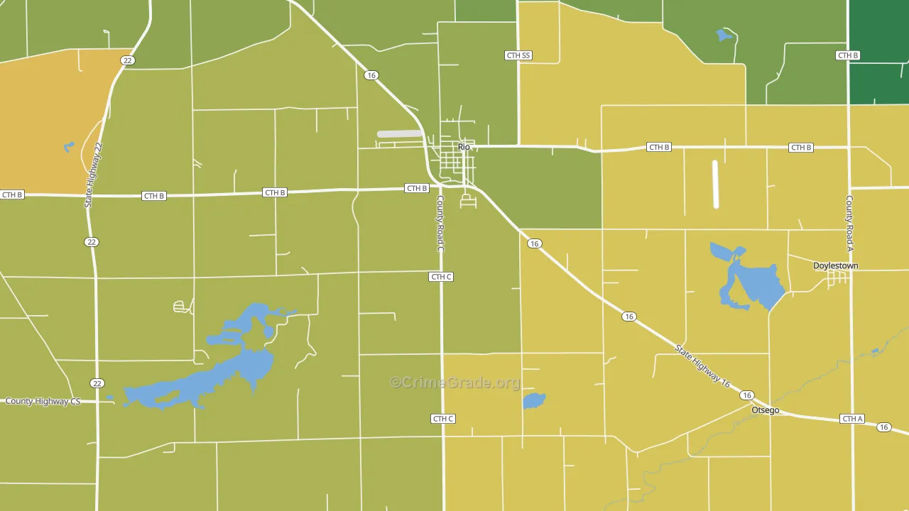 Rio, WI Map of Burglary Rates