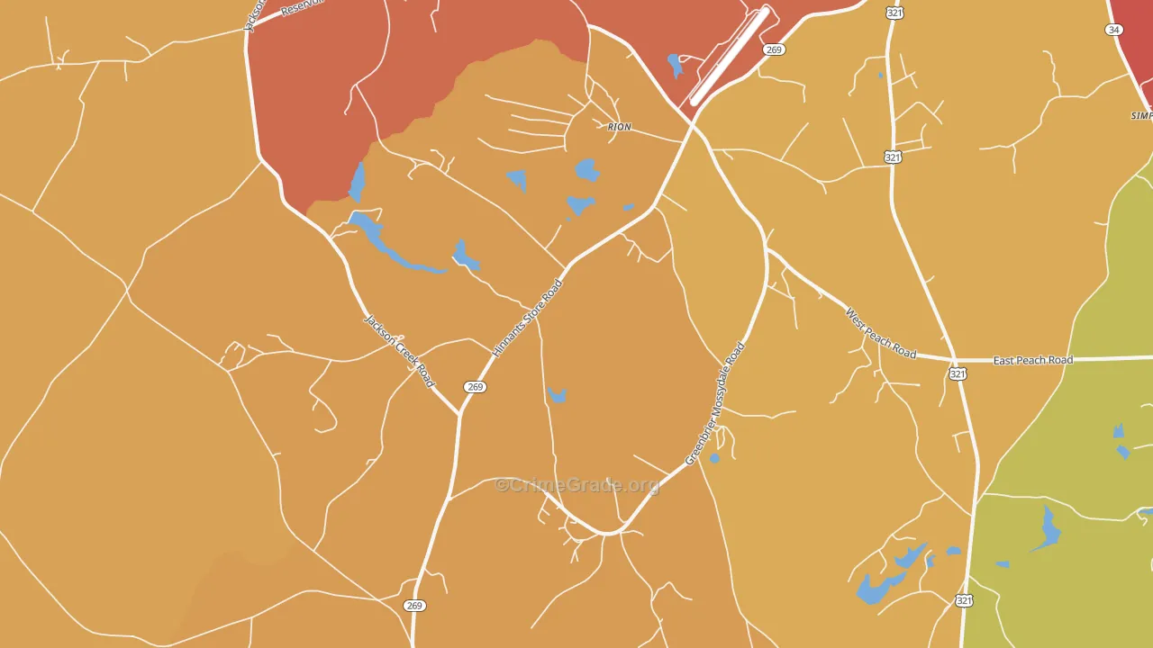 Rion, SC Map of Burglary Rates