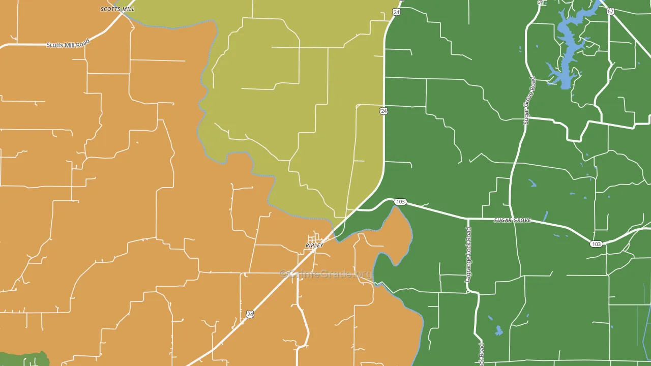 Ripley, IL Map of Burglary Rates