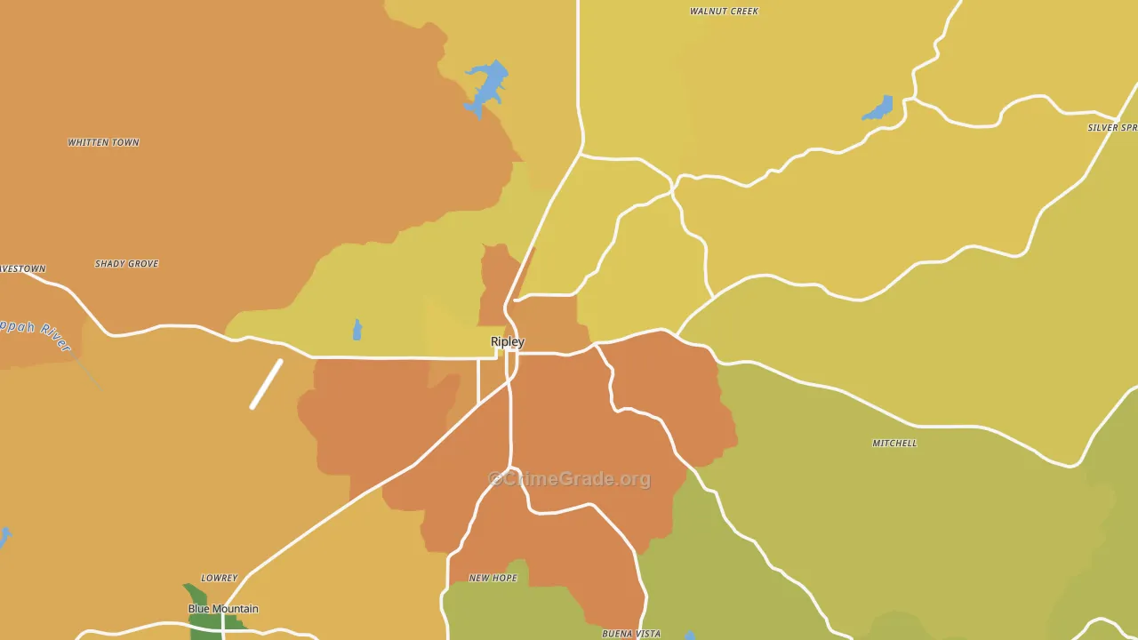 Ripley, MS Map of Burglary Rates