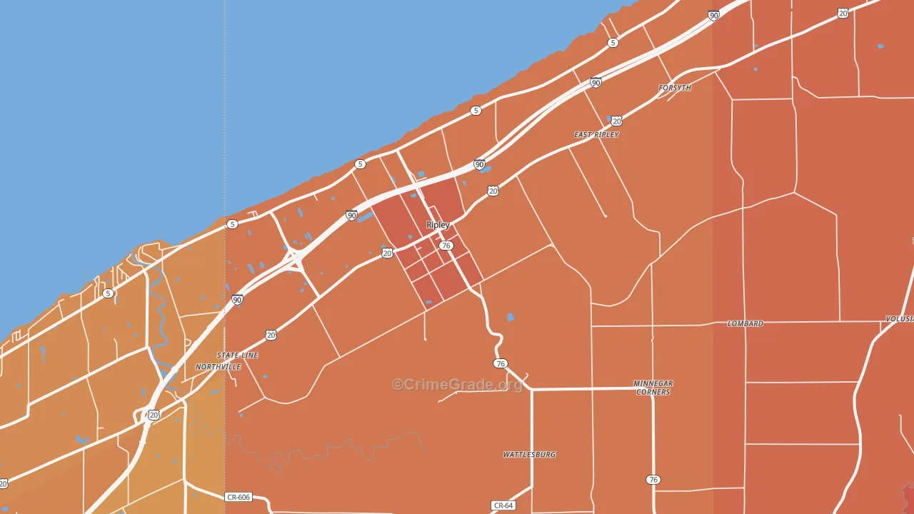 Ripley, NY Map of Burglary Rates