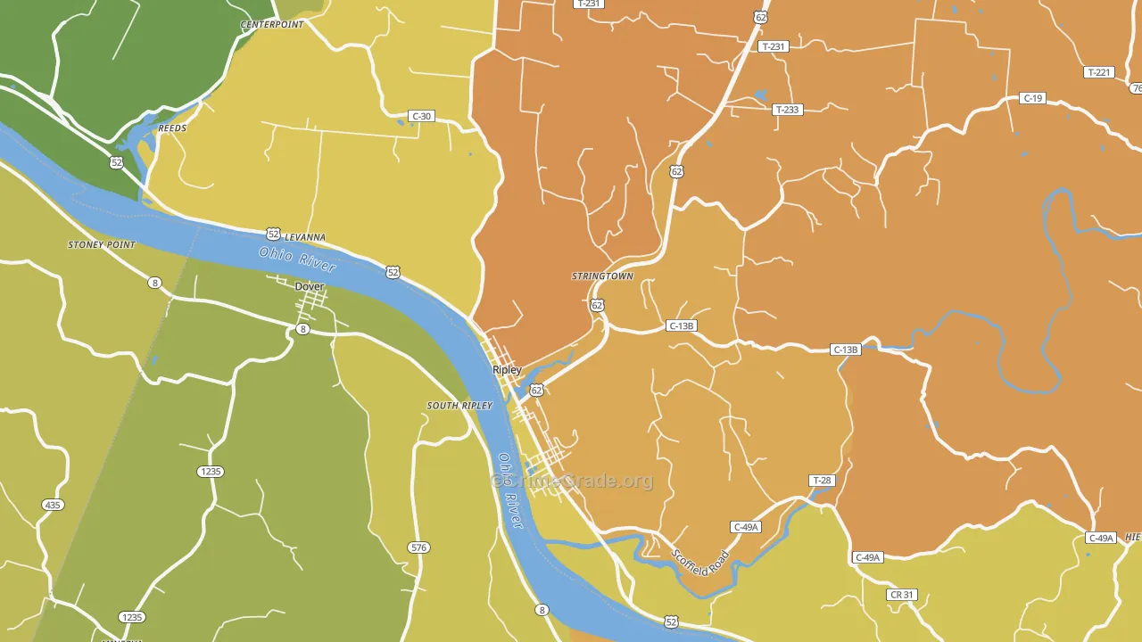 Ripley, OH Map of Burglary Rates