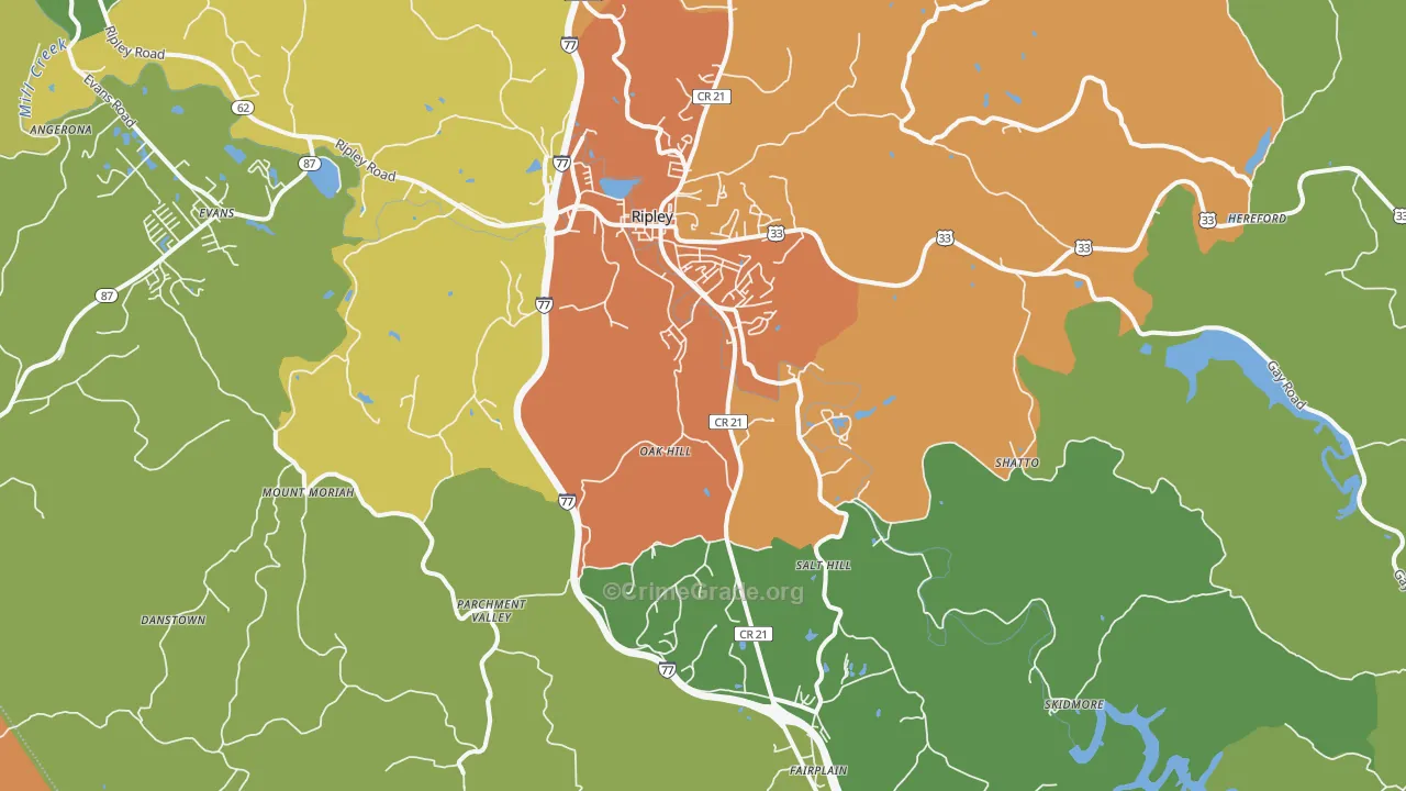 Ripley, WV Map of Burglary Rates