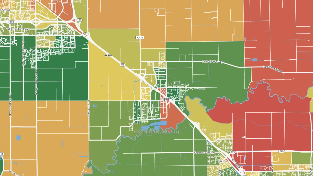 Ripon, CA Map of Burglary Rates