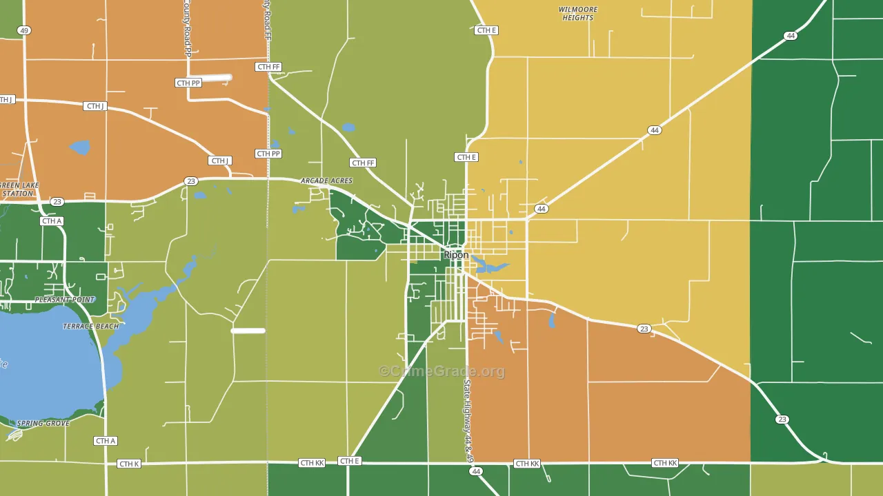 Ripon, WI Map of Burglary Rates