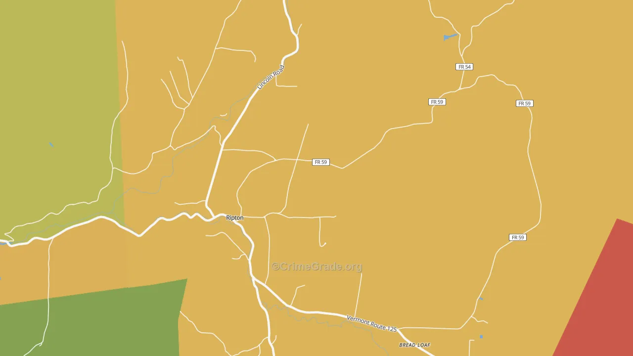 Ripton, VT Map of Burglary Rates