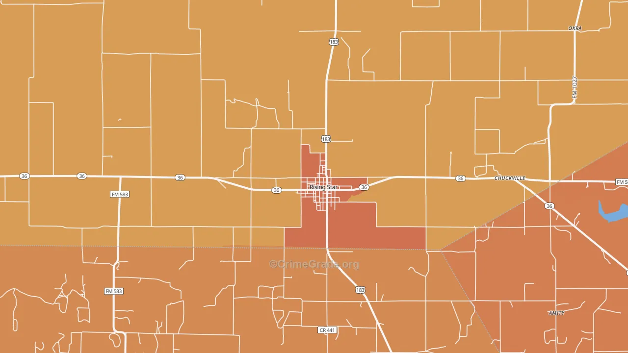 Rising Star, TX Map of Burglary Rates
