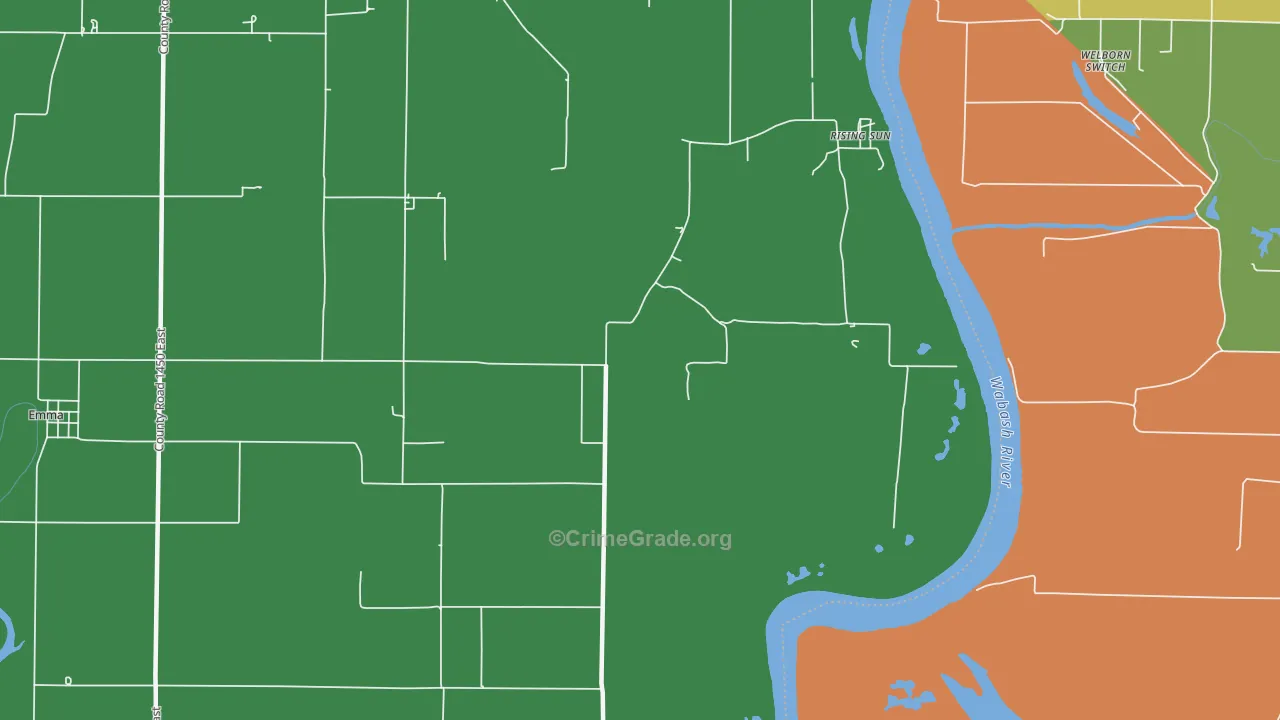 Rising Sun, IL Map of Burglary Rates