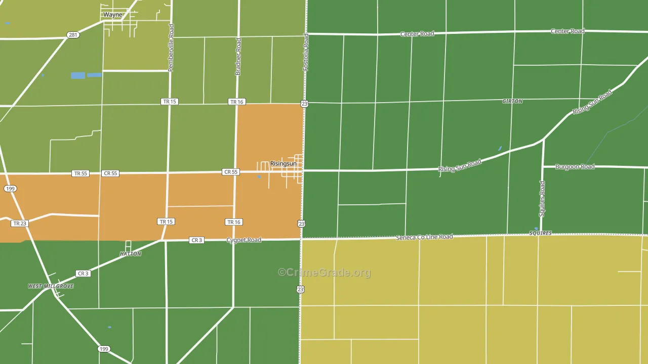 Risingsun, OH Map of Burglary Rates