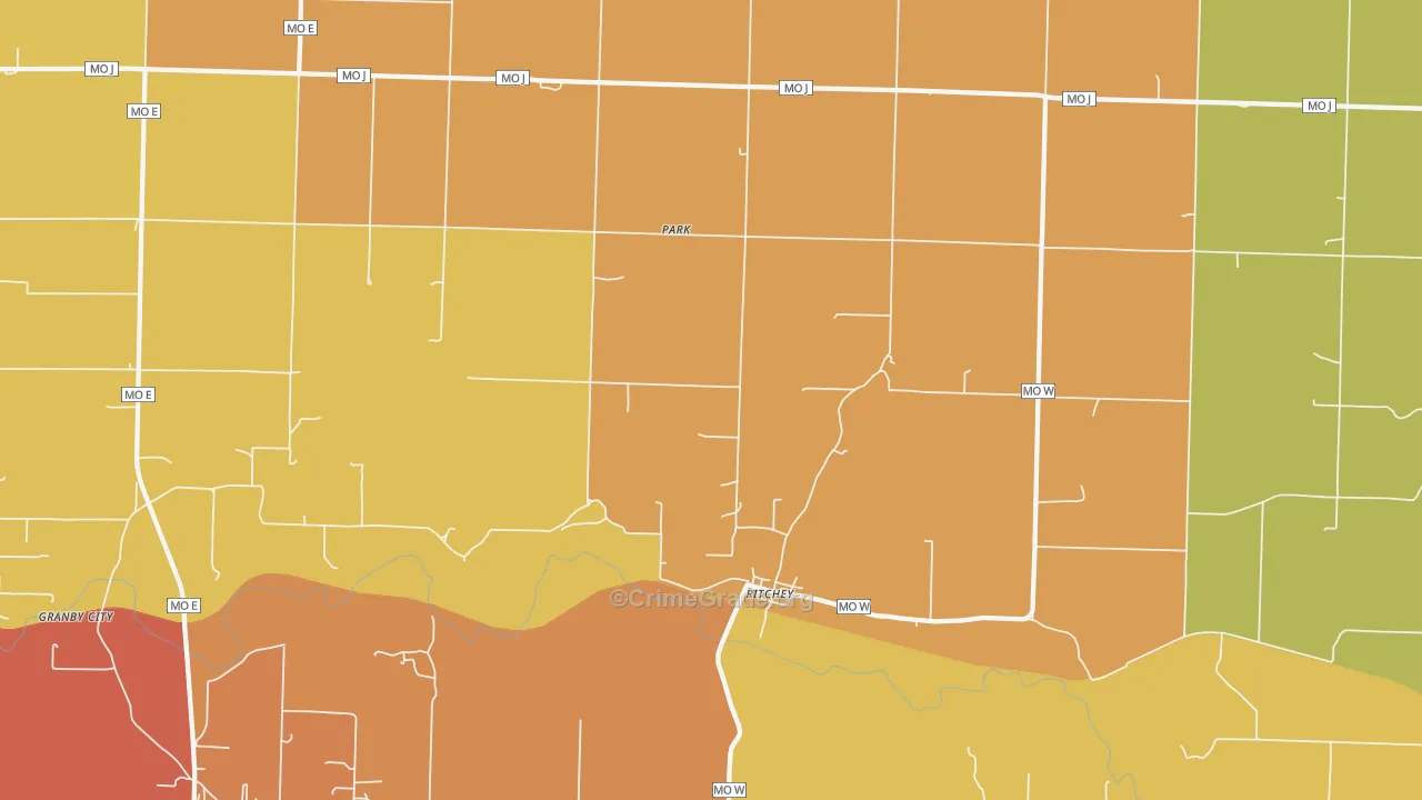 Ritchey, MO Map of Burglary Rates