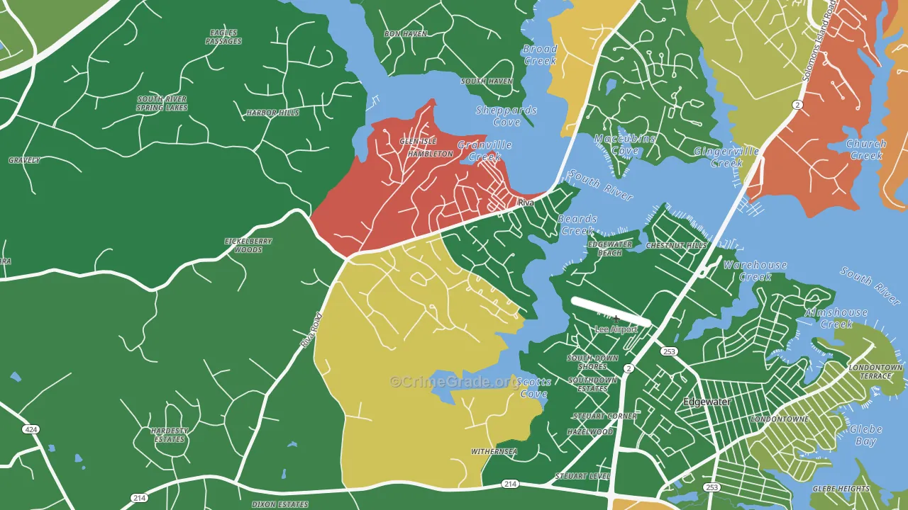 Riva, MD Map of Burglary Rates
