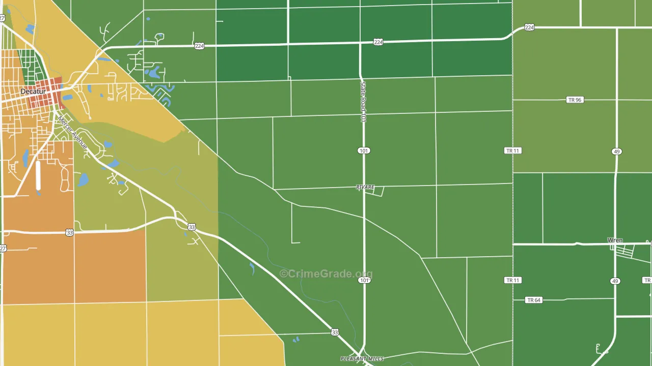 Rivare, IN Map of Burglary Rates